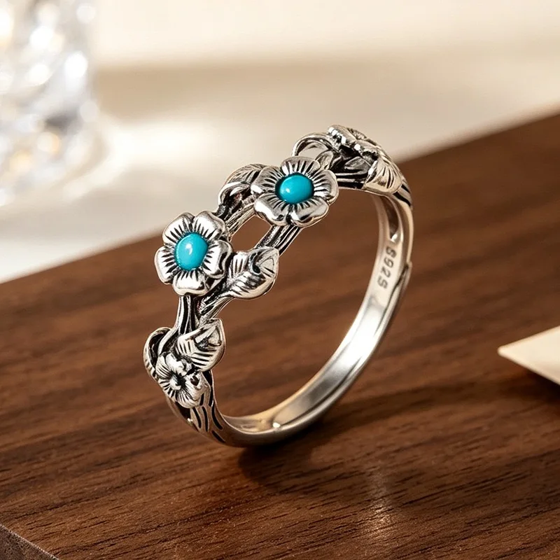 Turquoise Flora Branch 925 Sterling Silver Ring