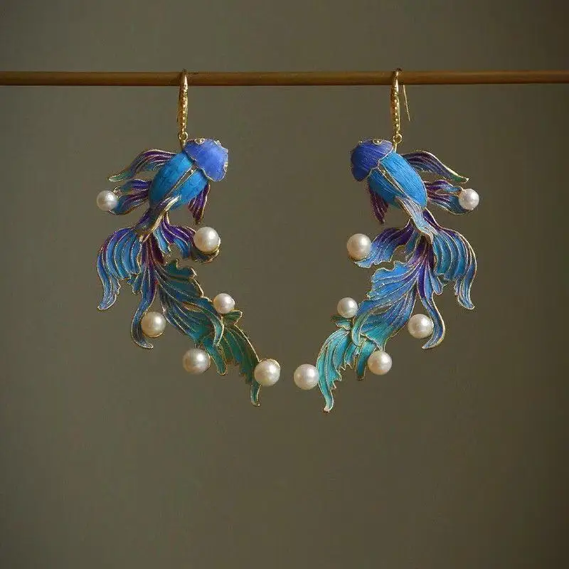 Imperial Koi Cloisonné Drop Earrings
