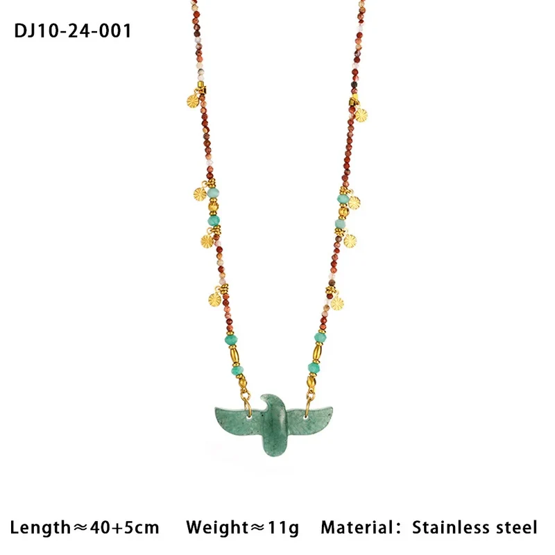 Bohemian Green Stone Bird Pendant Necklace