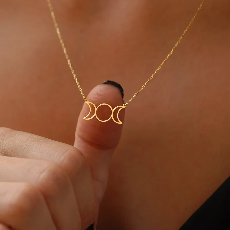 Triple Moon Goddess Pendant Necklace