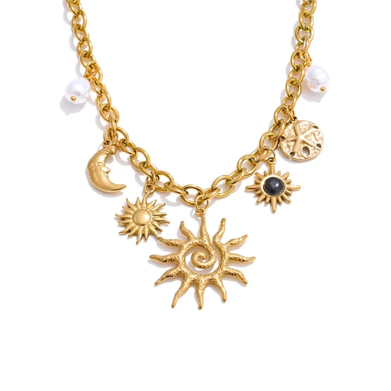 Celestial Sun & Moon Charm Necklace