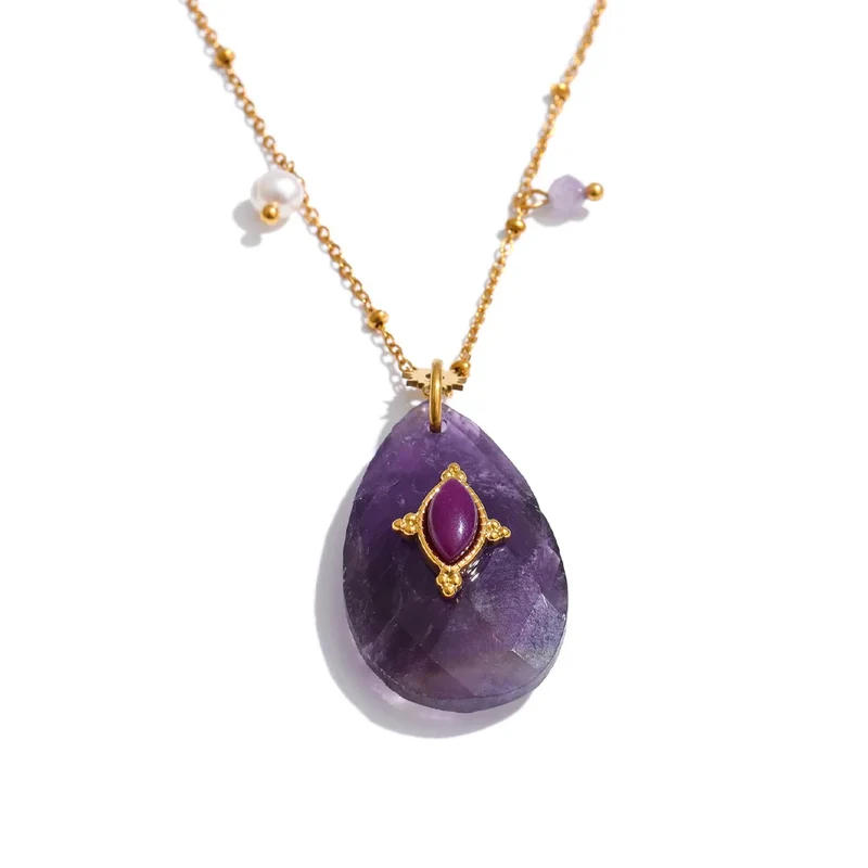 Natural Gemstone Teardrop Pendant Necklace