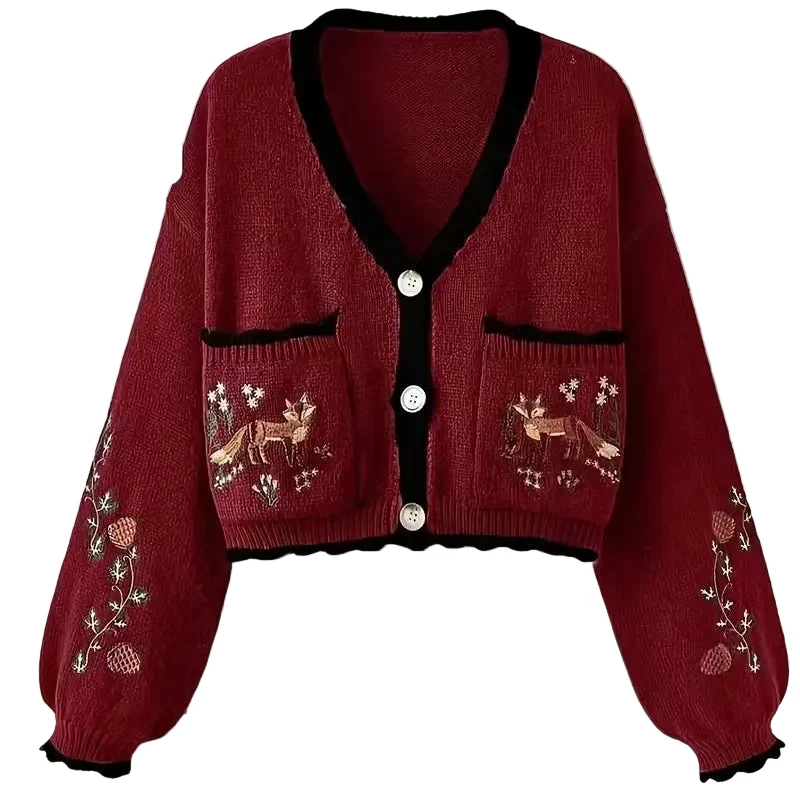 Fox Tale Embroidered Cardigan