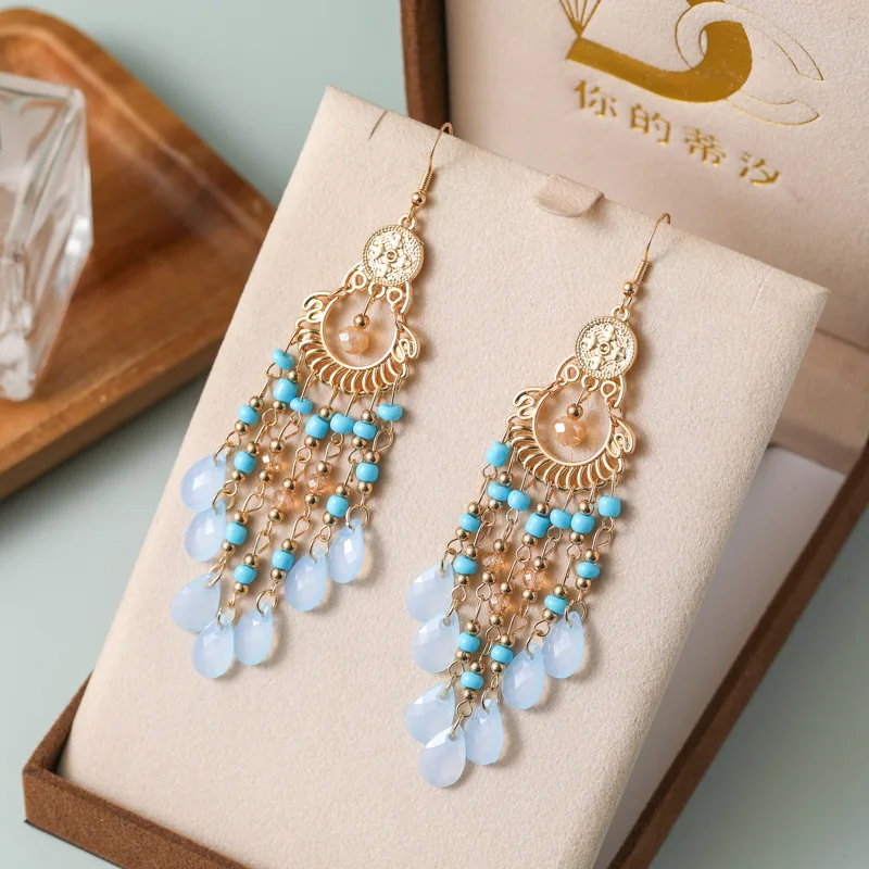 Bohemian Glass Bead Cascade Earrings