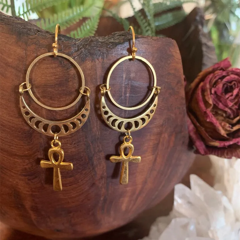 Ankh of the Moon Earrings
