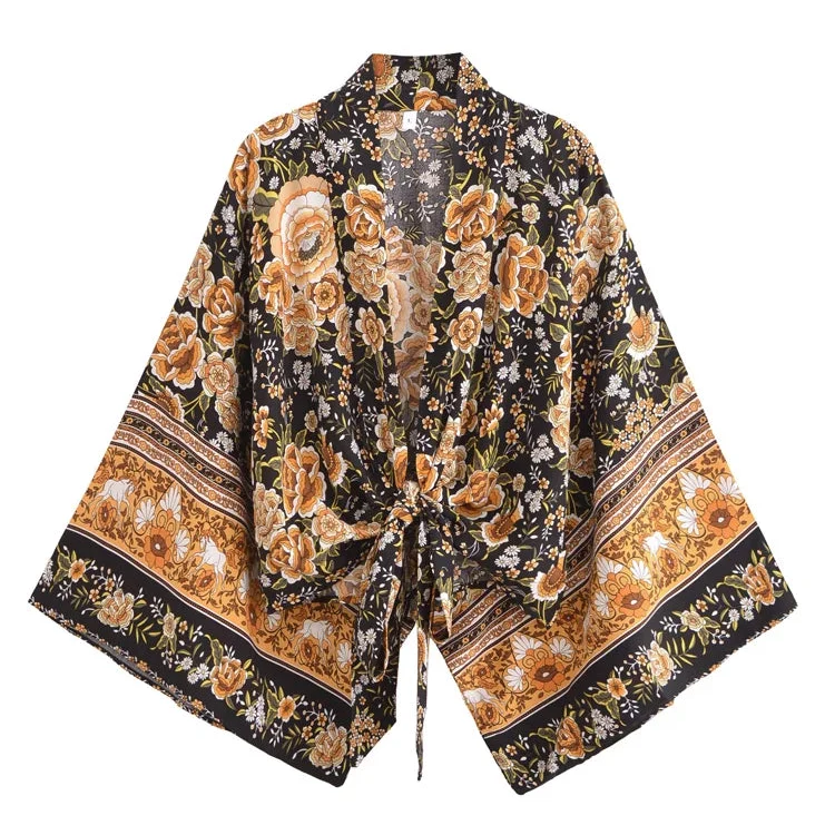 Midnight Saffron Floral Kimono