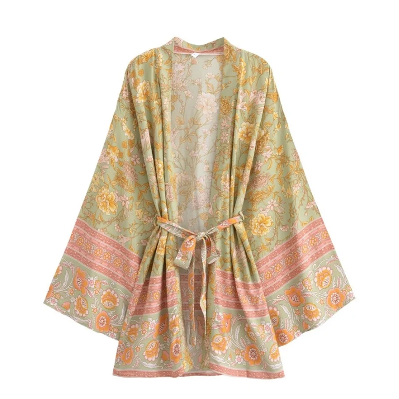 Sage Bloom Floral Kimono Robe