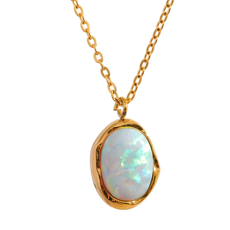 Iridescent Opal Gold Pendant Necklace
