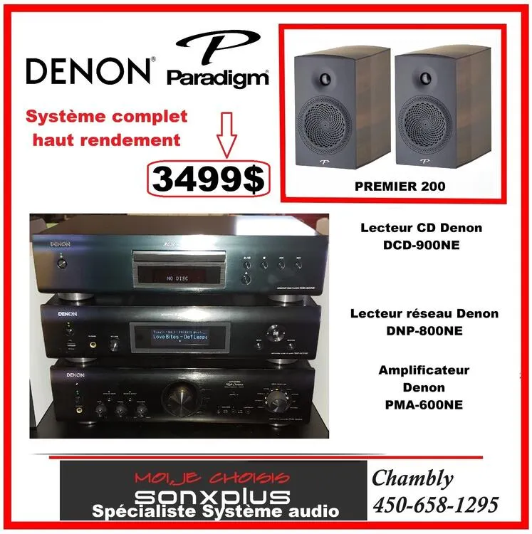 Denon / Paradigm | Ensemble audio haute-fidélité - Amplificateur - Lecteur Réseau - Lecteur CD - Paradigm Premier 200