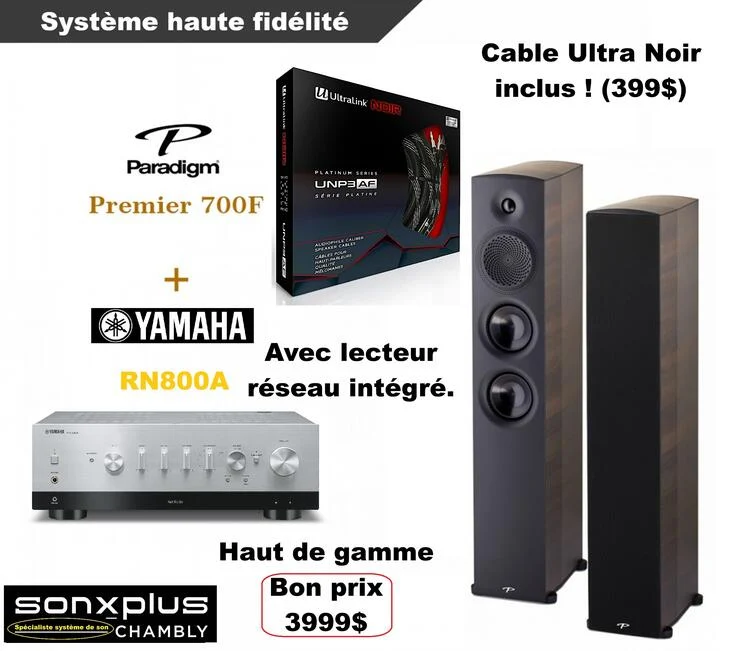 Yamaha/Paradigm Premier 700 | Ensemble audio haute-fidélité avec haut-parleurs tour et amplificateur Yamaha RN800 à connectivité réseau