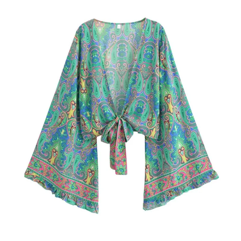 Zahara Paisley Tie-Front Kimono Top