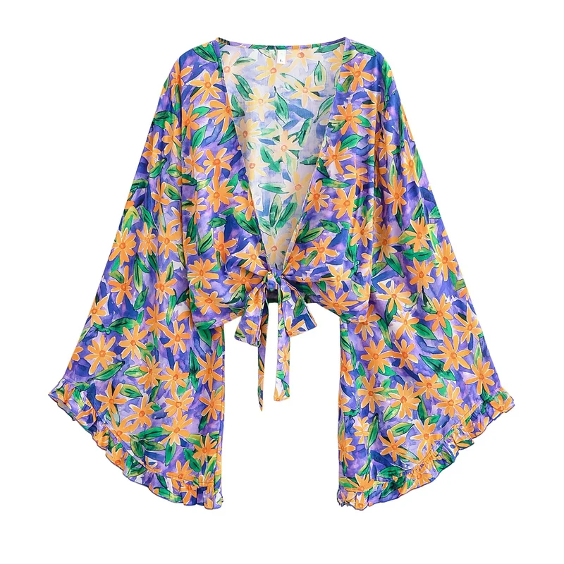 Calista Floral Tie-Front Kimono Blouse