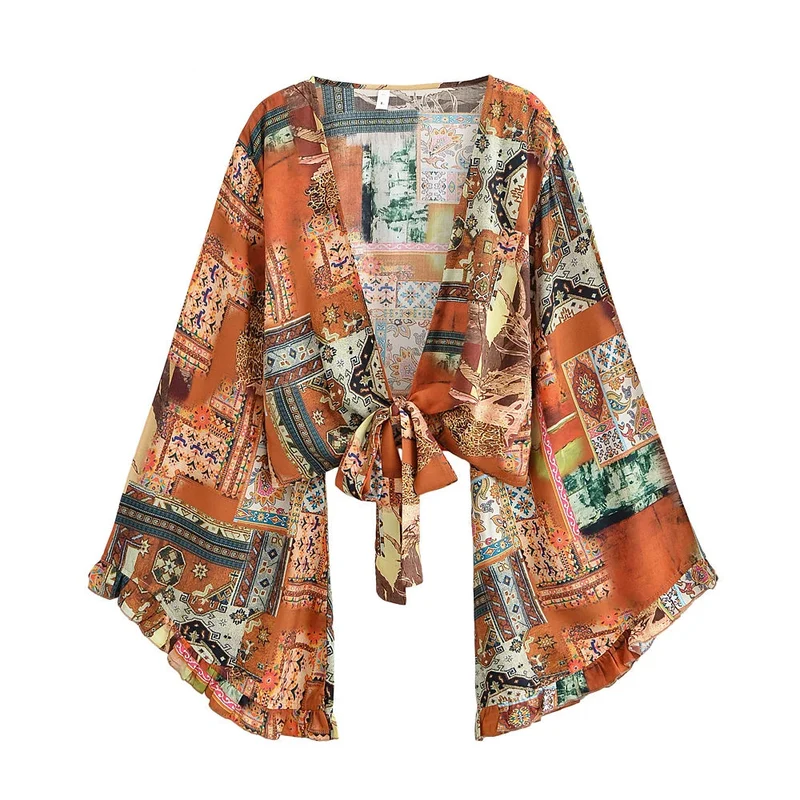 Selene Boho Patchwork Kimono Blouse