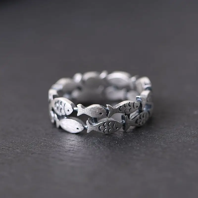 925 Sterling Silver Fish Pattern Band Ring