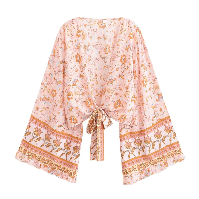 Kaia Peach Blossom Tie-Front Top