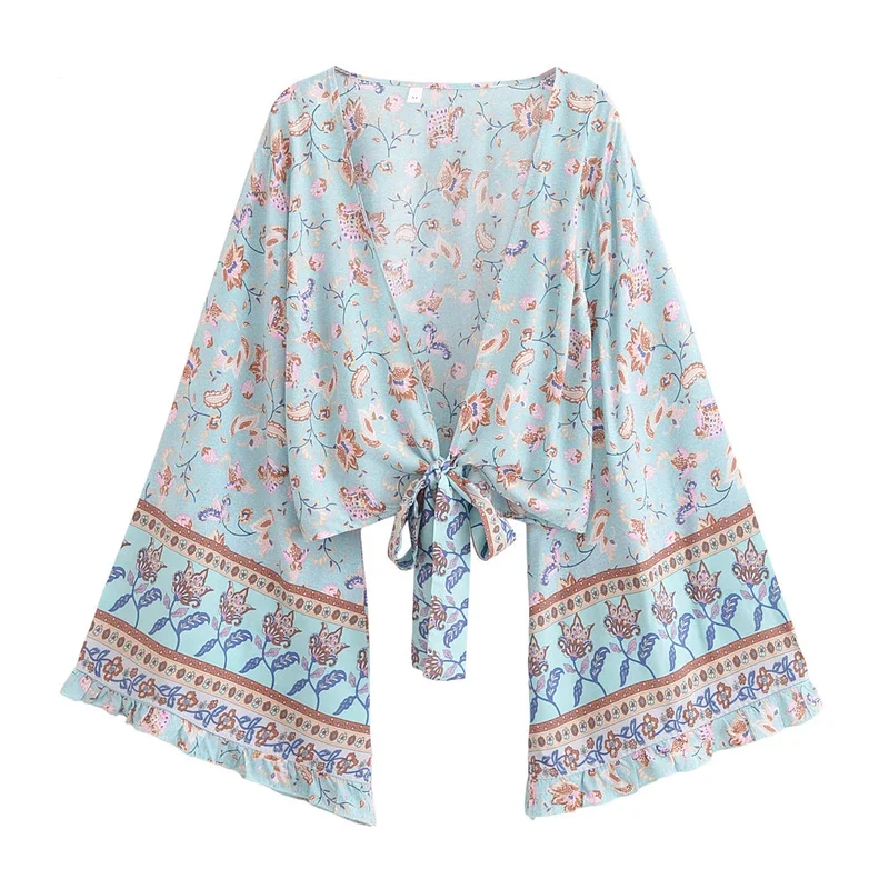 Selene Sky Blue Boho Tie-Front Top
