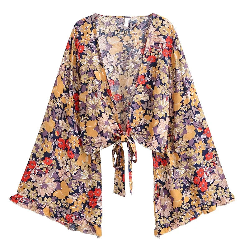 Nerina Midnight Floral Tie-Front Top