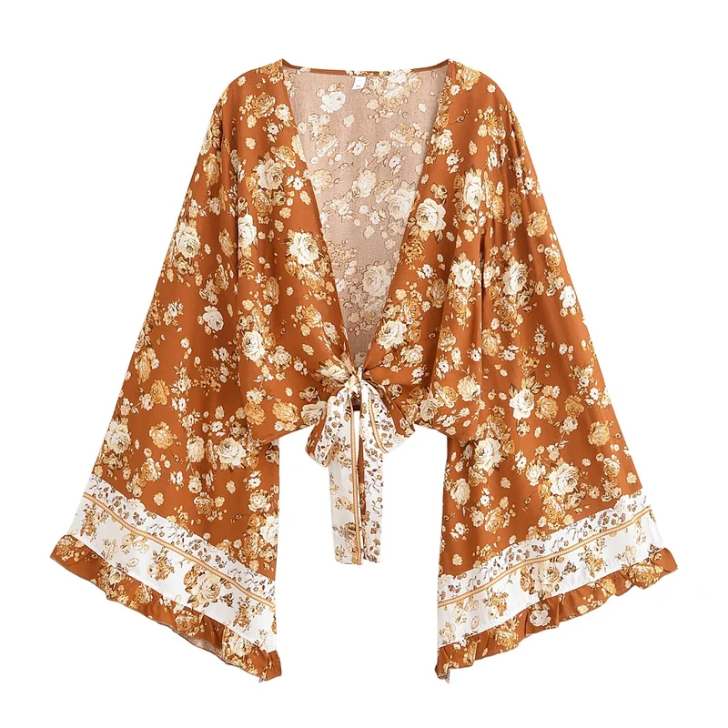 Amara Boho Floral Tie-Front Top