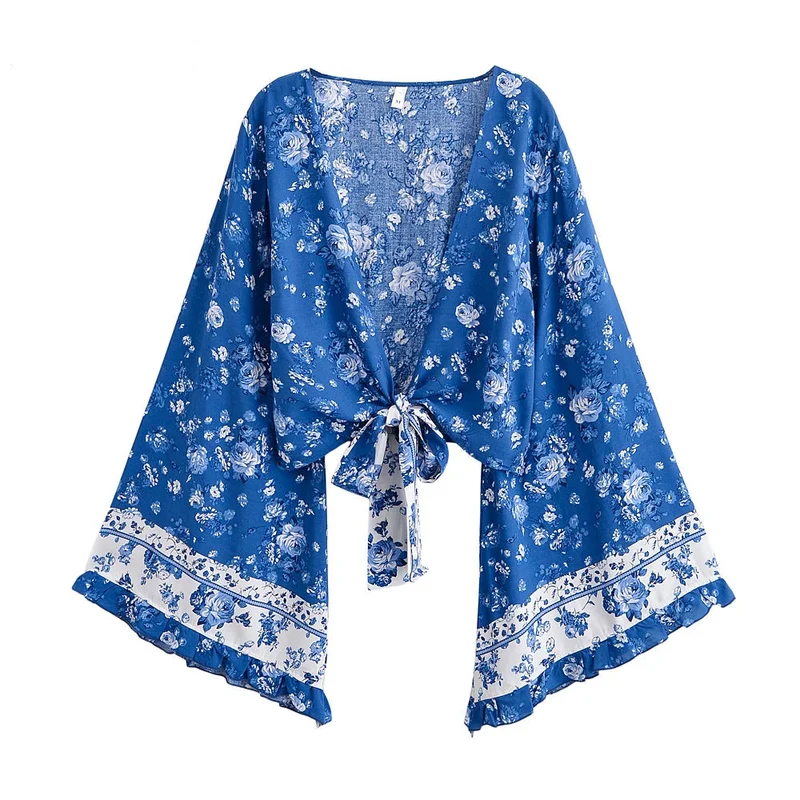 Liora Boho Floral Tie-Front Top
