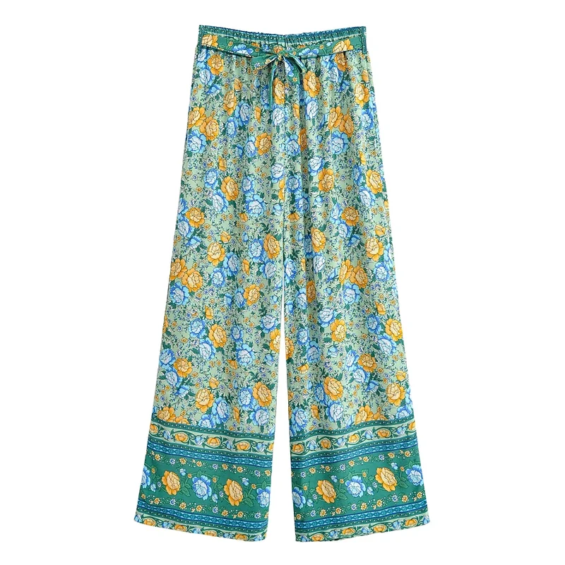 Zahara Boho Floral Wide-Leg Pants