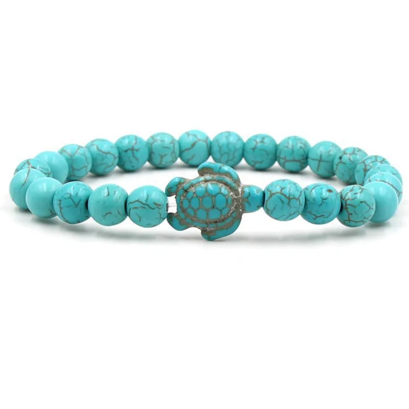 Beaded Stretch Bracelet with Turtle Charm