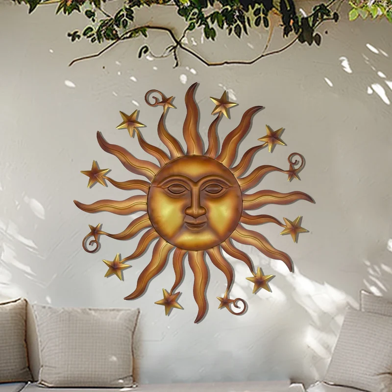 3D Sun Face Metal Wall Art