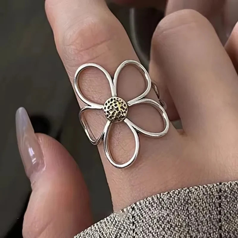 Minimalist Hollow Flower Statement Ring