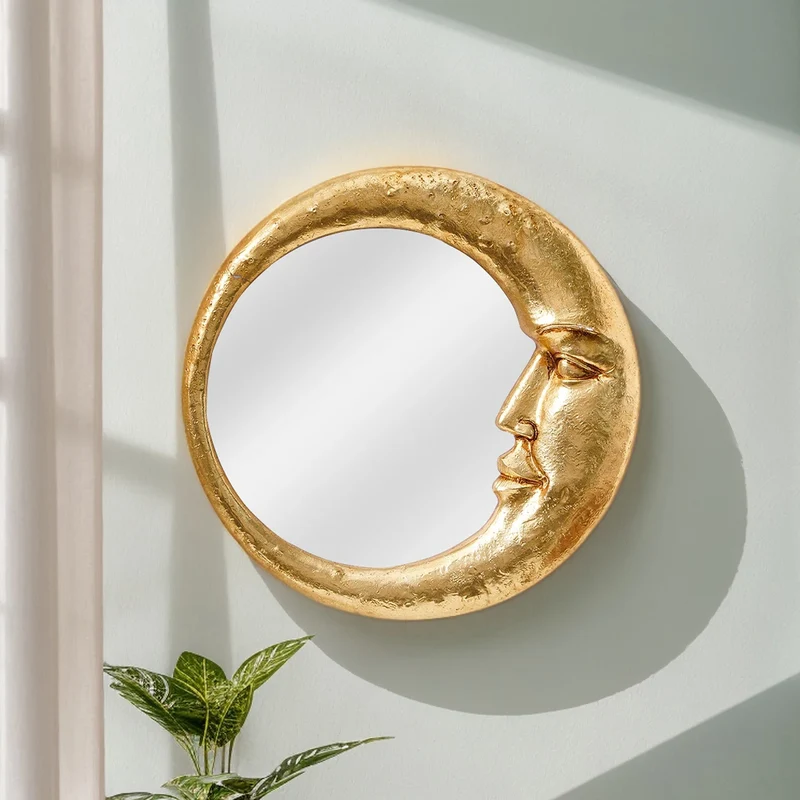 Gold Moon Face Wall Mirror Decor