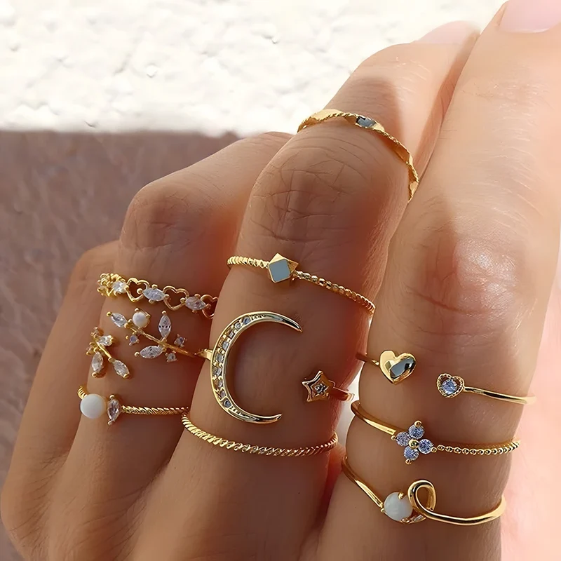 Gold Moon & Star Stacking Ring Set