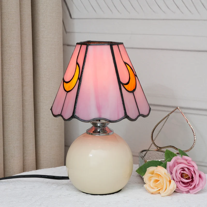 Vintage Moon Stained Glass Table Lamp