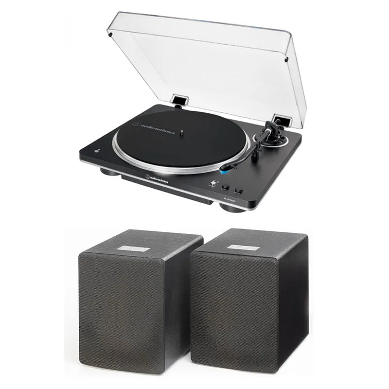 Audio Technica ATLP70XBT Bluetooth Turntable with Mitchell Acoustics uStream Two (MK1) Active Speakers HiFi Package Black