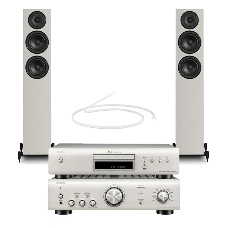 Denon PMA-600NE Amp & DCD-600NE CD Player Silver with Wharfedale Diamond 12.3i Floorstanding Speakers Grey Hi-Fi Bundle