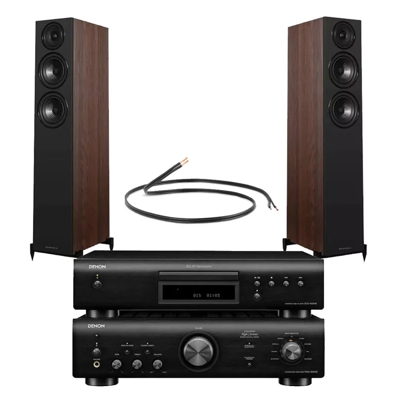 Denon PMA-600NE Amp & DCD-600NE CD Player Black with Wharfedale Diamond 12.3i Floorstanding Speakers Walnut Hi-Fi Bundle