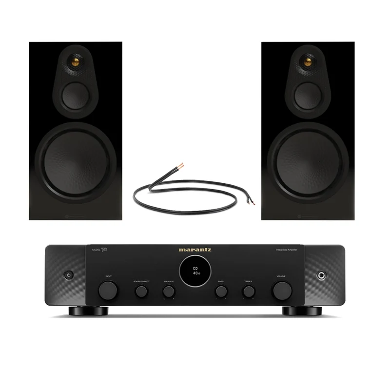 Marantz Model 70 Amplifier with Monitor Audio Silver 100 8G Bookshelf Speakers Pair HiFi Package Black