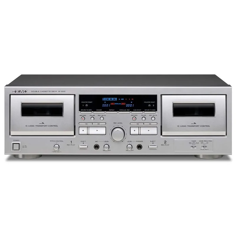 Teac W1200 Twin Cassette Deck with Microphone Mixing and USB Output - Silver