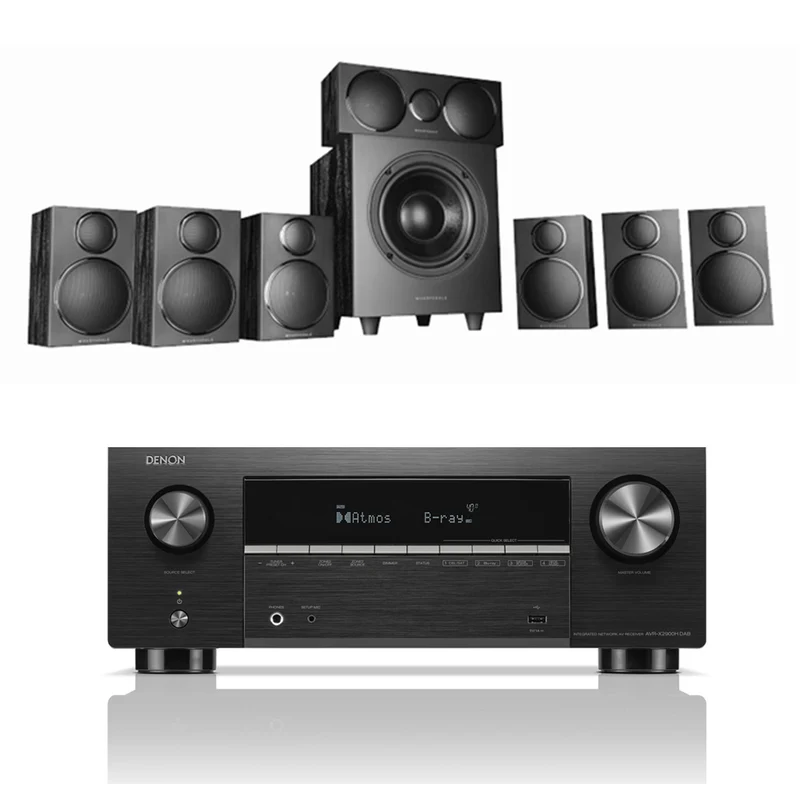 Denon AVR-X2900H DAB 7.2 Ch. 8K Dolby Atmos AV Receiver with Wharfedale DX3 HCP 7.1 Black Speaker Package