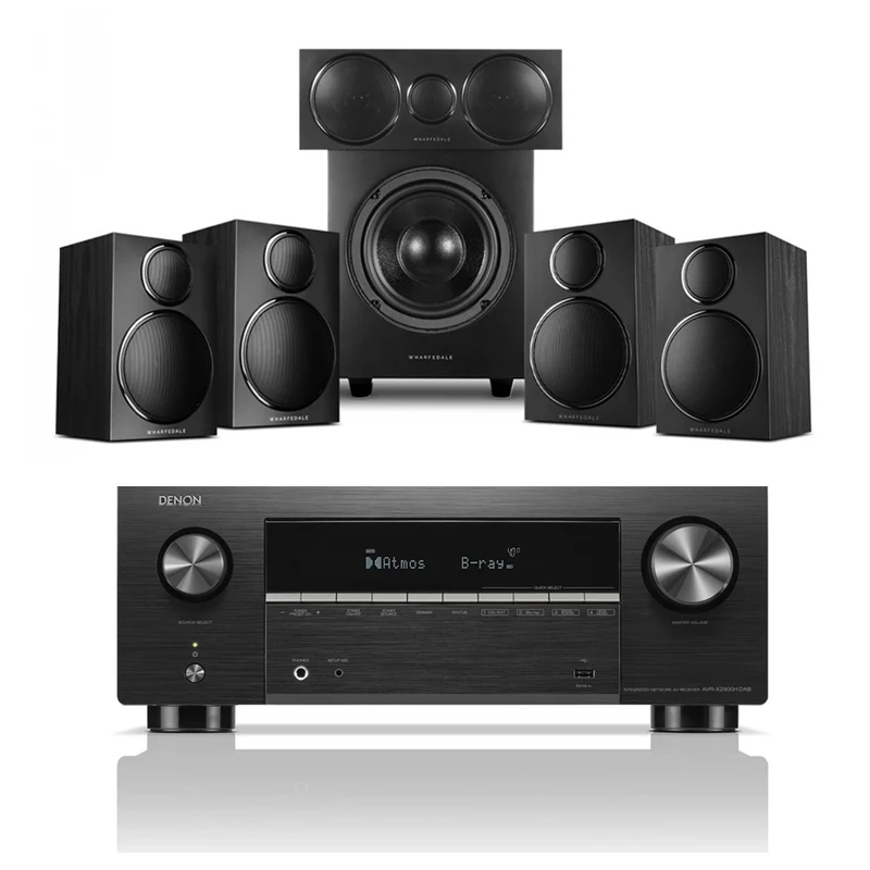 Denon AVR-X2900H DAB 7.2 Ch. 8K Dolby Atmos AV Receiver with Wharfedale DX3 HCP 5.1 Black Speaker Package