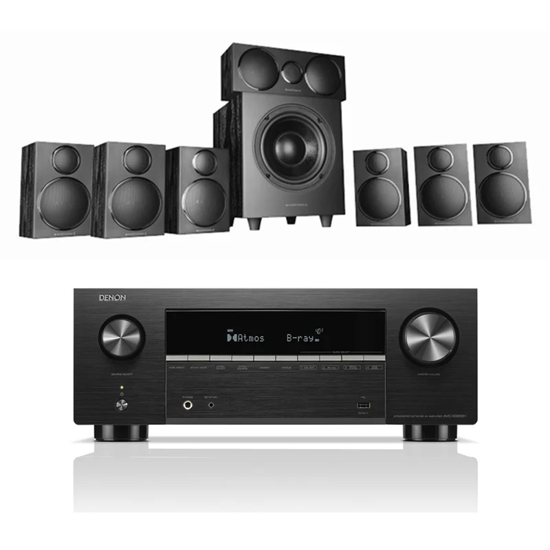 Denon AVC-X3900H 9.4 Ch. 8K Dolby Atmos AV Amplifier with Wharfedale DX3 HCP 7.1 Black Speaker Package