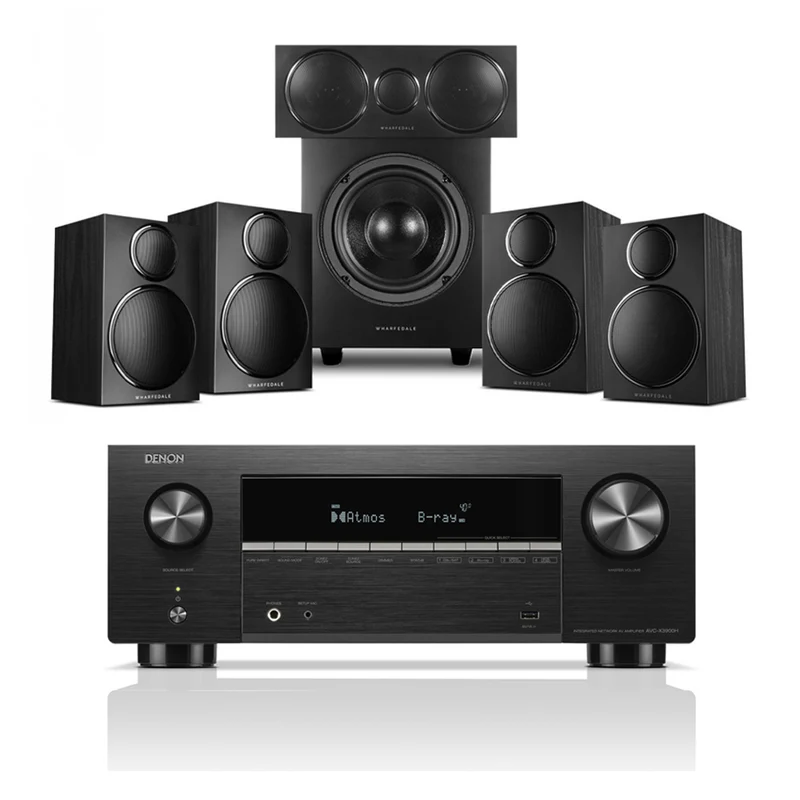 Denon AVC-X3900H 9.4 Ch. 8K Dolby Atmos AV Amplifier with Wharfedale DX3 HCP 5.1 Black Speaker Package