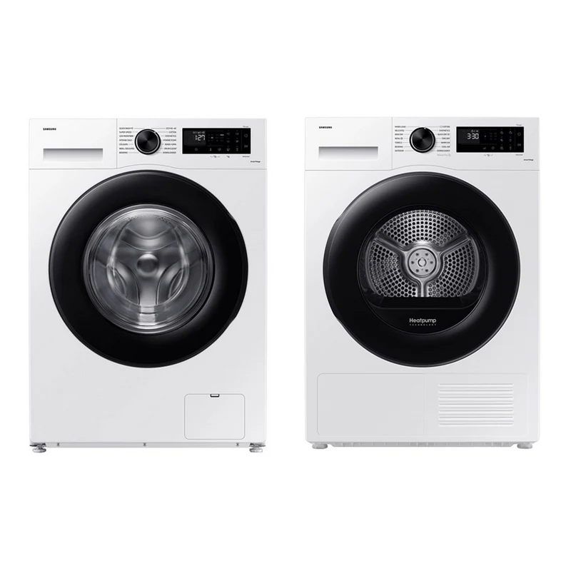 Samsung Series 5 WW11DG5B25AEEU 11kg 1400rpm Washing Machine & Series 5 DV90CGC0A0AEEU 9kg Heat Pump Tumble Dryer White