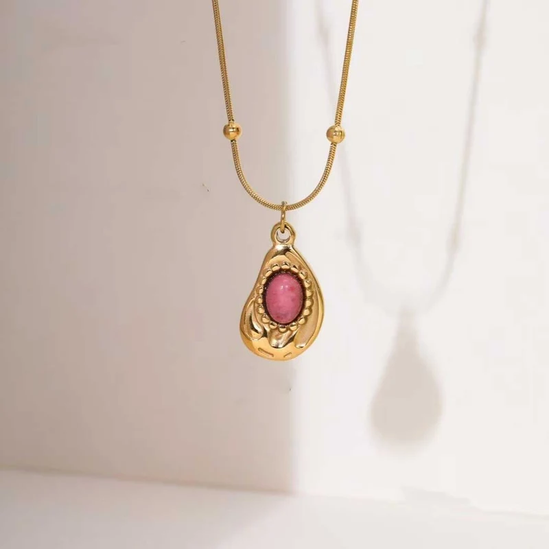 Rhodochrosite 18K Gold Necklace