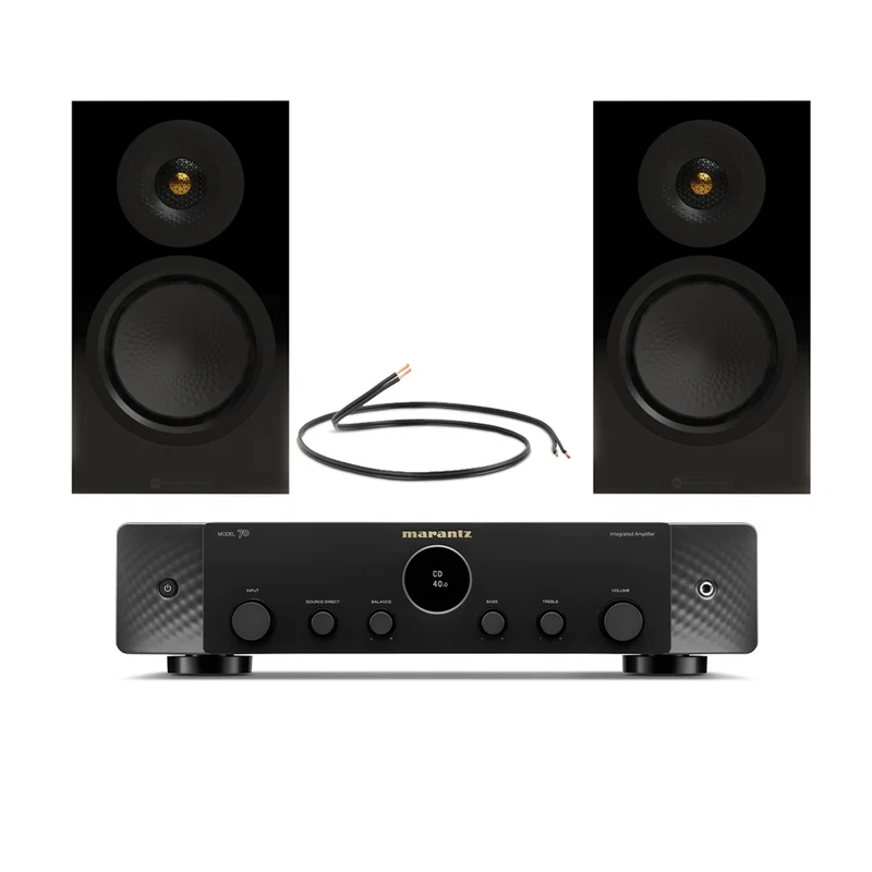 Marantz Model 70 Amplifier with Monitor Audio Silver 50 8G Bookshelf Speakers Pair HiFi Package Black
