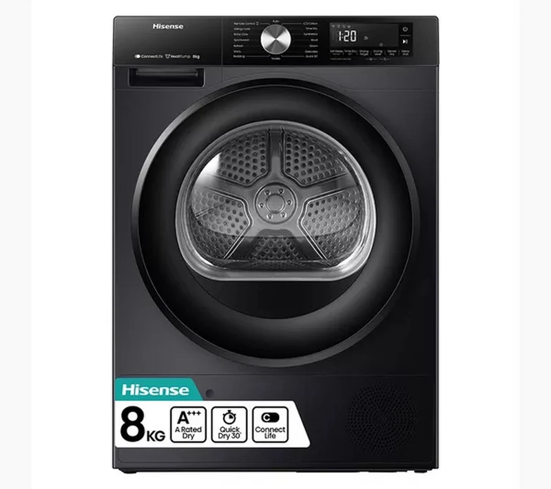 Hisense 3S Series DH3S802BB3 WiFi-enabled 8kg Heat Pump Tumble Dryer Black - A+++ Rated