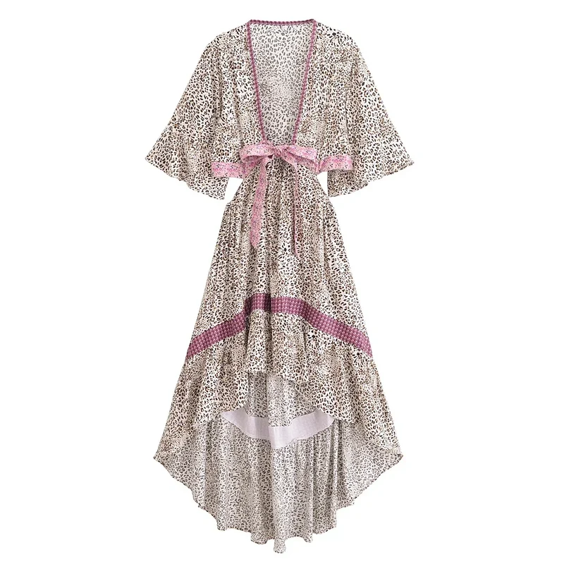 Elowen High-Low Boho Midi Dress – Wild Rose Leopard