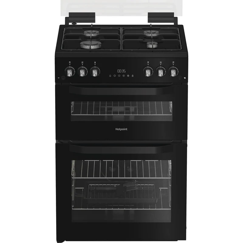 Hotpoint HTG6GDCB1 60cm Gas Twin Cooker with Glass Lid Black