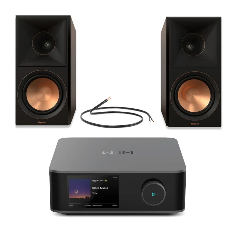 WiiM Amp Ultra Streaming Amplifier Grey with Klipsch RP-600M II Bookshelf Speakers Walnut - HiFi Package