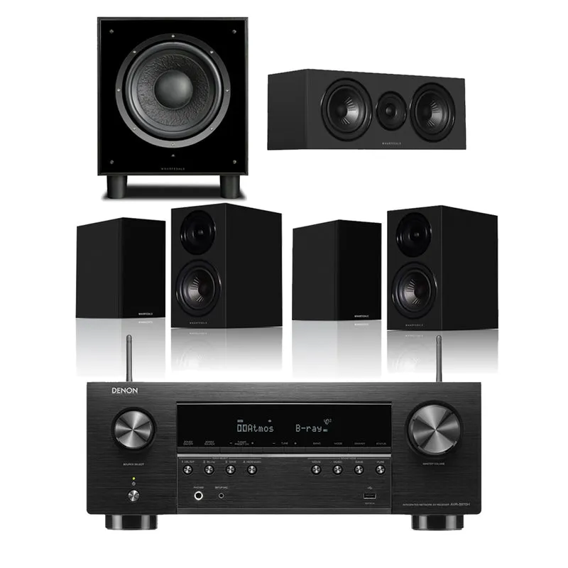 Denon AVRS970H 8K 7.2 Ch Dolby Atmos AV Receiver with Wharfedale Diamond 12.1i HCP 5.1 Speaker Package - Black