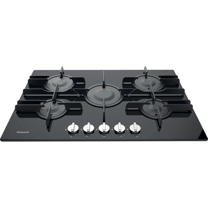 Hotpoint FTGHG751DHBK 75cm 5 Burner Gas on Glass Hob with Vertical Flame Black