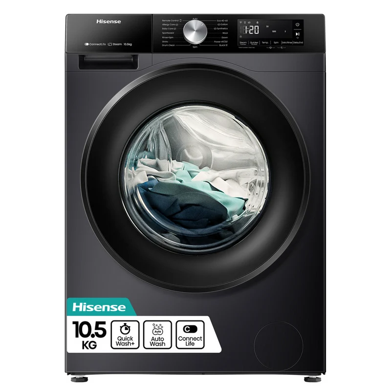Hisense 3S Series WF3S1043BB3 10.5kg 1400 Spin WiFi-Enabled Freestanding Washing Machine Black