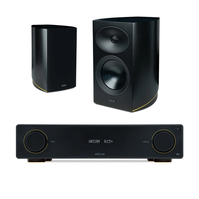 Arcam A15+ Integrated Amplifier with Arcam Radia R25 Bookshelf Loudspeakers Pair - Black